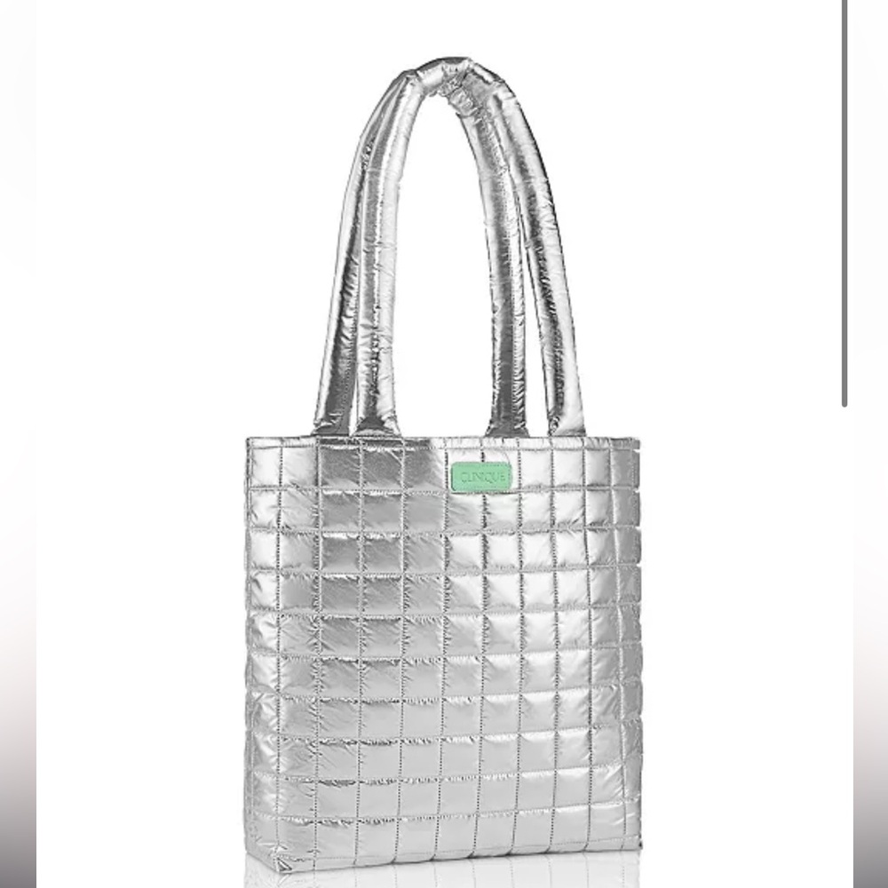Clinique Metallic Silver Quilted Tote (G)